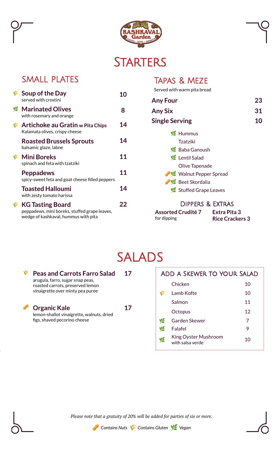 Dinner Menu - Page 1