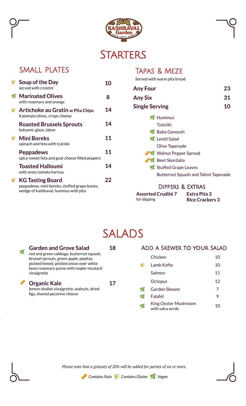 Dinner Menu - Page 1